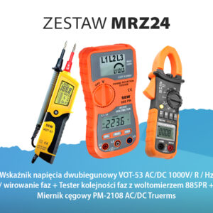 Zestaw MRZ24: Walizkowy elektryka (wskaźnik, miernik cęgowy, tester kolejności faz)